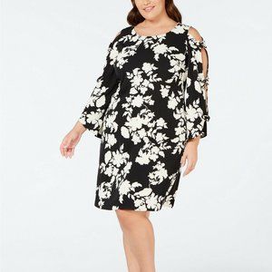 Msk Plus Size Printed Bow-Sleeve Dress#1928